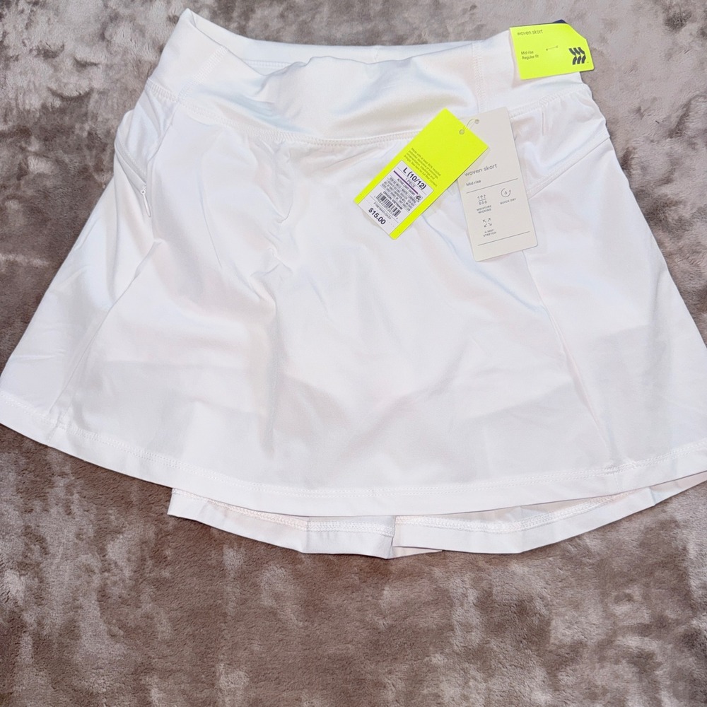All in Motion Skort Kids L 10/12 White NEW Active Light Woven Mid Rise Stretch‎